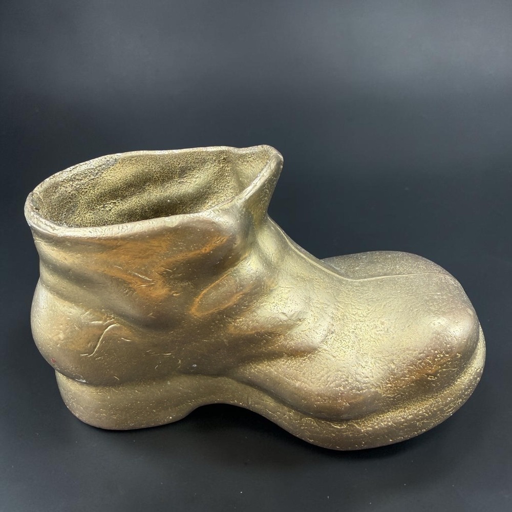 Vintage Heavy Gold Tone Metal Brass Shoe Figurine Decorative Bootie Paperweight